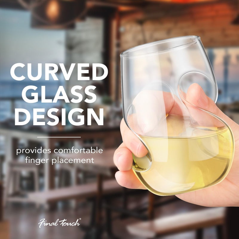 Final Touch Conundrum White Wine Glasses - Set of 4 Stemless Handcrafted Glasses - 9 oz Capacity - Sleek Curves for Comfortable Tasting - Dishwasher Safe (GG5008) - Image 3